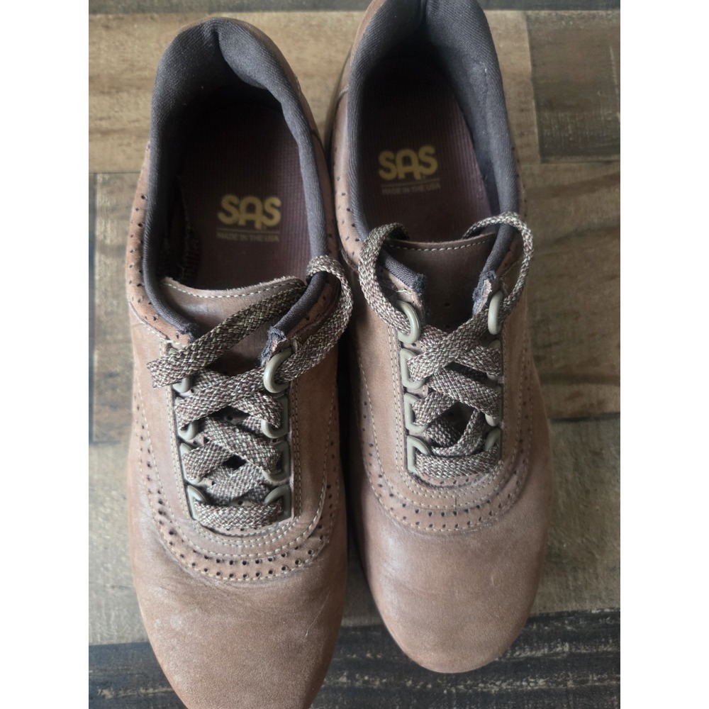 SAS Walk Easy Womens 8.5 S Brown Suede Leather Lace Up Comfort Walking Shoes USA - Picture 3 of 8